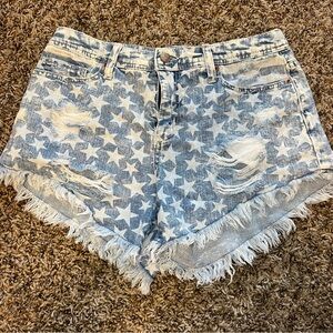Star printed denim shorts